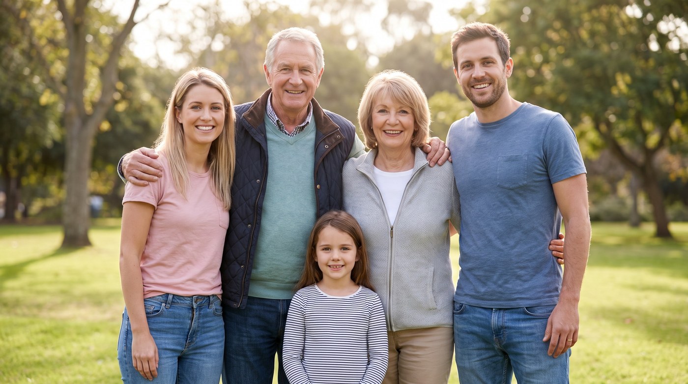 A family photograph taken in a park