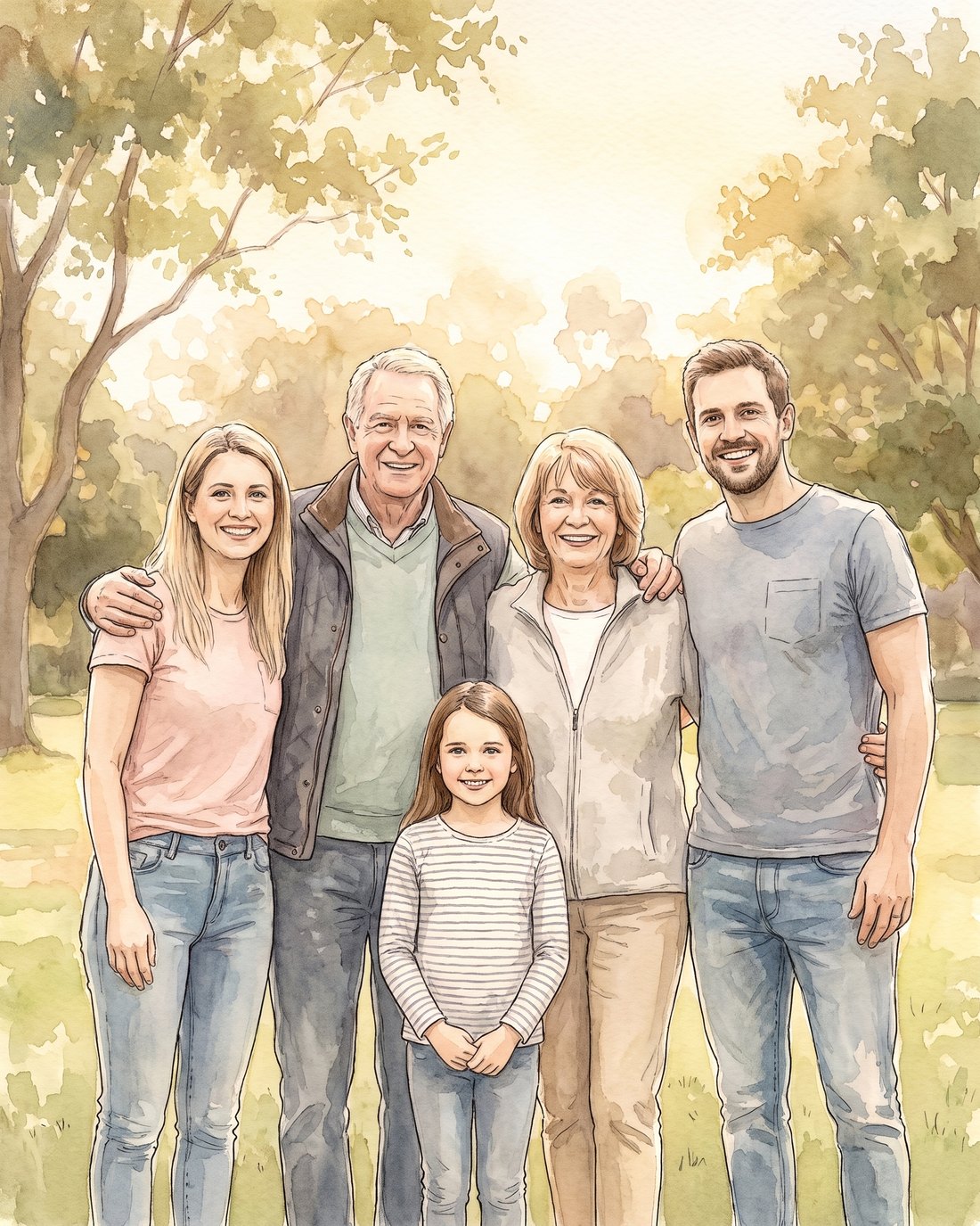The same family, painted in Soft Watercolor